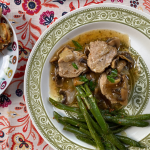 filet de porc bio sauce aux champignons avec haricots verts