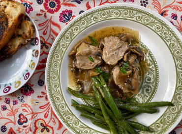filet de porc bio sauce aux champignons avec haricots verts